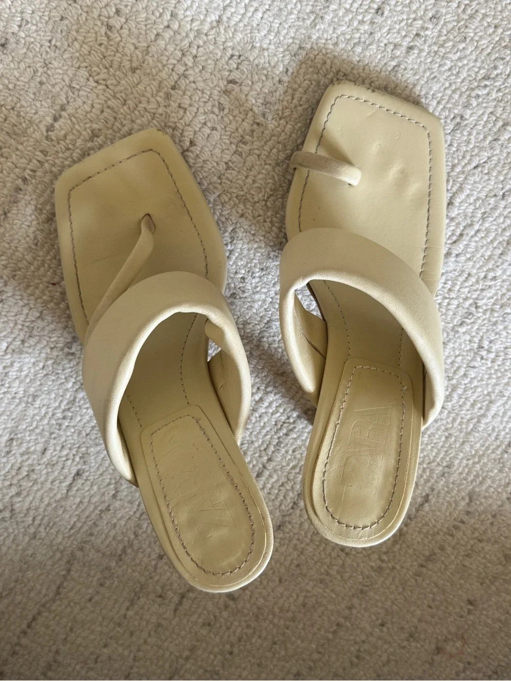 Zara Cream Square-Toe Toe-Ring Slide Heels